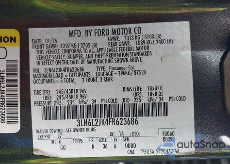 2015 Lincoln Mkz из США, поврежденный, VIN 3LN6L2JK4FR623686